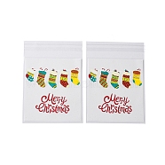 Christmas Theme Plastic Bakeware Bag, with Self-adhesive, for Chocolate, Candy, Cookies, Square, FireBrick, 130x100x0.2mm, about 100pcs/bag(OPP-Q004-04J)