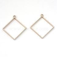 Rack Plating Alloy Rhombus Open Back Bezel Pendants, For DIY UV Resin, Epoxy Resin, Pressed Flower Jewelry, Cadmium Free & Nickel Free & Lead Free, Golden, 48x44x3.5mm, Hole: 4mm(PALLOY-S047-22E-FF)