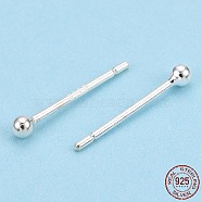 925 Sterling Silver Round Ball Stud Earrings, Silver, 2mm, Pin: 0.8mm(STER-T005-01A)