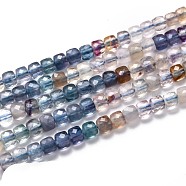 Natural Fluorite Beads Strands, Gradient color, Faceted, Cube, 4x4x4mm, Hole: 0.7mm, about 100pcs/strand, 15.35 inch(39cm)(G-H266-29)