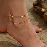 Double Layer Anklets for Women Glass Bead Anklets, 18K Gold Plated (KY6037)