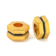 Brass Enamel Beads, Long-Lasting Plated, Lead Free & Cadmium Free, Real 18K Gold Plated, Hexagon, Black, 7x7x4mm, Hole: 2.5mm(KK-P277-44G-03)