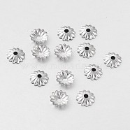 Multi-Petal 316 Surgical Stainless Steel Flower Bead Caps, Stainless Steel Color, 6x1mm, Hole: 1mm(X-STAS-M257-05)
