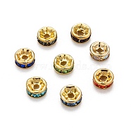 Brass Rhinestone Spacer Beads, Grade A, Straight Flange, Golden Metal Color, Rondelle, Mixed Color, 6x3mm, Hole: 1mm(RB-A014-Z6mm-G)