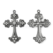 Alloy Rhinestone Cross Big Pendants, Lead Free & Cadmium Free & Nickel Free, Gunmetal, 75x50x7mm, Hole: 3.5mm(ALRI-1475-B-NR)