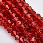 Faceted Bicone Glass Beads Strands, FireBrick, 4x4mm, Hole: 1mm, about 92~96pcs/strand, 13.78~14.37 inch(X-EGLA-P017-4mm-07)