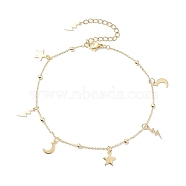 Soldered Stainless Steel Cable Chains Anklet, Brass Moon and Stars Charms Anklet for Women, Golden, 9-1/8 inch(23cm)(AJEW-AN00575)