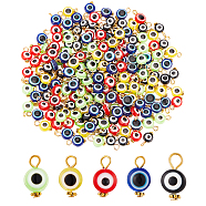200Pcs Evil Eye Resin Pendants, with Antique Golden Tone Alloy Daisy Spacer Beads, Flat Round Charm, Mixed Color, 16.5~17x10x6mm, Hole: 2.5~3mm(RESI-DC0001-04)