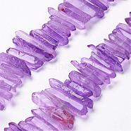 Natural Quartz Crystal Points Beads Strands, Dyed, Nuggets, Dark Orchid, 15~30x4~8x4~7mm, Hole: 1mm, 8 inch(G-K181-B04)
