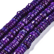 Natural Freshwater Shell Beads Strands, Dyed, Flat Round/Disc, Heishi Beads, Indigo, 6x6x1~2.5mm, Hole: 1mm, about 201~208pcs/strand, 15.20~15.43 inch(38.6~39.2cm)(SHEL-Q024-001E)