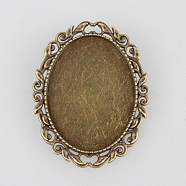 Vintage Alloy Brooch Cabochon Bezel Settings, with Iron Pin Brooch Back Bar Findings, Oval, Cadmium Free & Nickel Free & Lead Free, Antique Bronze, Tray: 30x40mm, 51x39x2mm, pin: 0.6mm(X-PALLOY-N0085-15AB-NF)
