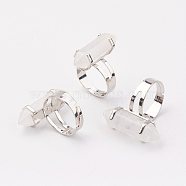Natural Quartz Crystal Finger Rings, with Iron Ring Finding, Platinum, Bullet, Size 8, 18mm(RJEW-P120-D05)