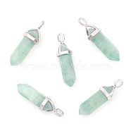 Natural Fluorite Double Terminated Pointed Pendants, with Random Alloy Pendant Hexagon Bead Cap Bails, Bullet, Platinum, 37~40x12mm, Hole: 3mm(G-F295-05O)