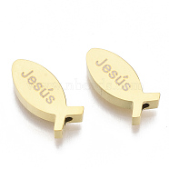 304 Stainless Steel Beads, for Easter, Jesus Fish/ Christian Ichthys Ichthus, Golden, 14.5x6.5x3mm, Hole: 2mm(X-STAS-S079-185G)