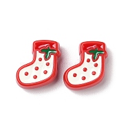 Christmas Decorations Theme Opaque Acrylic Bead with Enamel, White, Christmas Socking, 21x20x8.5mm, Hole: 3.5mm(OACR-Z021-01F)