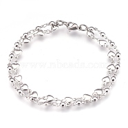 304 Stainless Steel Multi-strand Bracelets, Link Bracelets, with Lobster Claw Clasps, Heart and Flat Round, Stainless Steel Color, 8-1/4 inch~8-1/2 inch(21~21.5cm), 3~5mm(BJEW-G596-08P)
