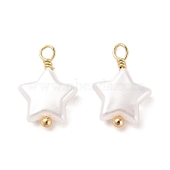 ABS Plastic Imitation Pearl Pendants, with Real 18K Gold Plated Rack Plating Brass Findings, Star Charm, White, 14x9.5x3.5mm, Hole: 1.5mm(KK-M266-36G)