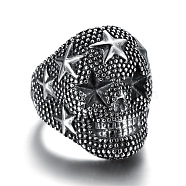 Skull with Star Chunky Wide Band Ring, Gunmetal 316 Stainless Steel Halloween Jewelry for Men Women, Stainless Steel Color, US Size 11(20.6mm)(GUQI-PW0001-229E-01)