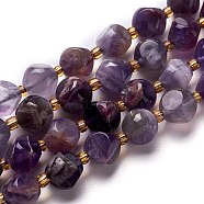 Natural Amethyst Beads Strands, with Seed Beads, Six Sided Celestial Dice, 8~8.5x8~8.5x8~8.5mm, Hole: 0.5mm, about 19pcs/Strands, 8.17''(20.75cm)(G-M367-29B)