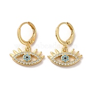 Horse Eye Brass Dangle Leverback Earrings, with Cubic Zirconia, Real 18K Gold Plated, 22.5x17.5mm(EJEW-Q797-02G-G)