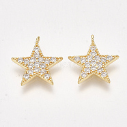 Brass Micro Pave Cubic Zirconia Charms, Star, Clear, Nickel Free, Real 18K Gold Plated, 14x13x2mm, Hole: 1mm(KK-S350-299)