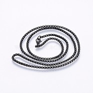 304 Stainless Steel Box Chain Necklaces, with Lobster Claw Clasps, Gunmetal, 23.6 inch(60cm), 2.5x2.5mm(NJEW-O102-19B)