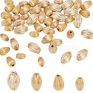 48Pcs 4 Style Brass Beads, Long-Lasting Plated, Corrugated Oval & Vase, Real 18K Gold Plated, 7~9x4~6mm, hole: 1mm, 12pcs/style(KK-GO0001-08)