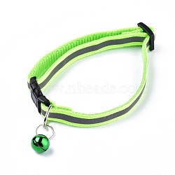 Adjustable Polyester Reflective Dog/Cat Collar, Pet Supplies, with Iron Bell and Polypropylene(PP) Buckle, Lime, 21.5~35x1cm, Fit For 19~32cm Neck Circumference(MP-K001-A01)