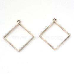 Rack Plating Alloy Rhombus Open Back Bezel Pendants, For DIY UV Resin, Epoxy Resin, Pressed Flower Jewelry, Cadmium Free & Nickel Free & Lead Free, Golden, 48x44x3.5mm, Hole: 4mm(PALLOY-S047-22E-FF)