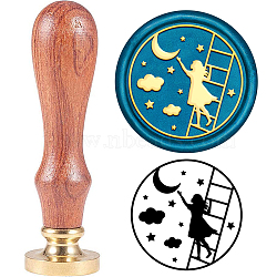 Brass Wax Seal Stamp with Handle, for DIY Scrapbooking, Moon Pattern, 3.5x1.18 inch(8.9x3cm)(AJEW-WH0184-0120)