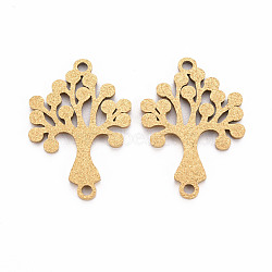 201 Stainless Steel Link Connectors, Textured, Laser Cut, Tree of Life, Golden, 23x16x1mm, Hole: 1.6mm(STAS-Q240-004G)
