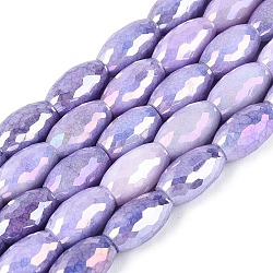 Anti-Tarnish Electroplate Glass Beads Strands, Rice, Imitation Gemstone, Faceted, with Crackle, Medium Purple, 9.5~10.5x6x6mm, Hole: 1~1.2mm, about 35~37pcs/strand, 13.78~14.57 inch(35~37cm)(EGLA-Q130-02A-15)