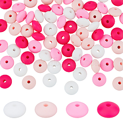 80Pcs 2 Bags Rondelle Food Grade Eco-Friendly Silicone Focal Beads, Chewing Beads For Teethers, DIY Nursing Necklaces Making, Hot Pink, 11.5x7mm, Hole: 2.5mm(SIL-DC0001-39A)