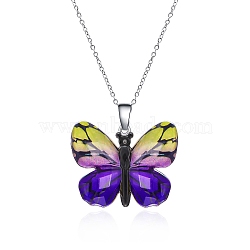 Butterfly Resin Pendant Necklaces, Stainless Steel Cable Chain Necklaces, Stainless Steel Color, Indigo, 14.96 inch(38cm)(PW-WG40B23-03)