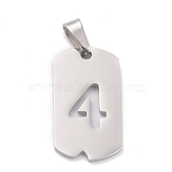 304 Stainless Steel Pendants, Manual Polishing, Rectangle with Number, Rainbow, Stainless Steel Color, Num.4, 27.5x14.5x1.5mm, Hole: 3.5mm(STAS-O127-B04)