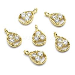 Brass Charms, with Cubic Zirconia, Lead Free & Cadmium Free & Nickel Free, teardrop, Clear, Real 18K Gold Plated, 13x8x3mm, Hole: 1.5mm(KK-P155-36G-01-NR)