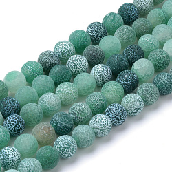 Natural & Dyed Crackle Agate Bead Strands, Frosted Style, Round, Green, 8mm, Hole: 1mm, about 48pcs/strand, 14 inch(X-G-T056-8mm-06)