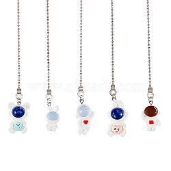 5Pcs Resin Ceiling Fan Pull Chain Extenders, Spaceman Pendant Decoration, with Iron Ball Chains, Mixed Color, 346~356x2.4mm(AJEW-PH01449)