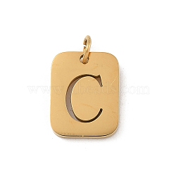 304 Stainless Steel Charms, with Jump Ring, Golden, Rectangle with Letter Charm, Letter C, 12.5x9.5x1.5mm, Hole: 3mm(STAS-R001-01G-C)