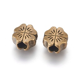 Tibetan Style Alloy European Beads, Lead Free & Cadmium Free & Nickel Free, Flower, Great for Mother's Day Gifts making, Antique Bronze Color, Size: about 10mm long, 10mm wide, 6mm thick, hole: 4mm(X-PALLOY-14467-AB-FF)