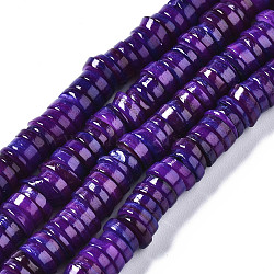 Natural Freshwater Shell Beads Strands, Dyed, Flat Round/Disc, Heishi Beads, Indigo, 6x6x1~2.5mm, Hole: 1mm, about 201~208pcs/strand, 15.20~15.43 inch(38.6~39.2cm)(SHEL-Q024-001E)
