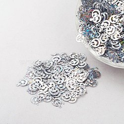 Ornament Accessories Plastic Paillette/Sequins Beads, Smiling Face, Silver, 8x6x0.1mm, Hole: 0.8mm(PVC-E001-13-LS02)