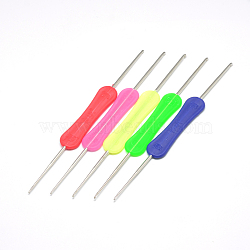 Iron Crochet Hooks Needles, with Plastic Handle, Hot Pink, 160x16x4mm, Pin: 1.5~3mm(TOOL-R115-02)