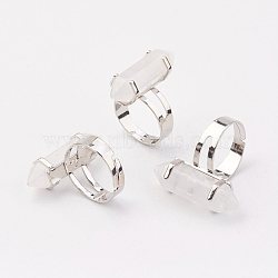 Natural Quartz Crystal Finger Rings, with Iron Ring Finding, Platinum, Bullet, Size 8, 18mm(RJEW-P120-D05)