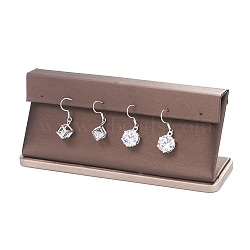 Wooden Covered with PU Leather Earring Stands, with Sponge and Paper Card, Rectangle, Coconut Brown, 4.7x15.7x6.4cm(EDIS-F004-01A)