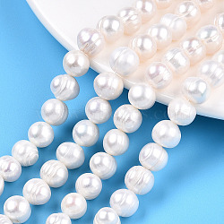 Natural Cultured Freshwater Pearl Beads Strands, Potato, White, 8~9mm, Hole: 0.5mm, about 42~43pcs/strand, 13.31 inch~17.60 inch(33.8~44.7cm)(PEAR-S001-8-9mm-3)