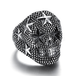 Skull with Star Chunky Wide Band Ring, Gunmetal 316 Stainless Steel Halloween Jewelry for Men Women, Stainless Steel Color, US Size 11(20.6mm)(GUQI-PW0001-229E-01)