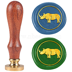 Wax Seal Stamp Set, Sealing Wax Stamp Solid Brass Head,  Wood Handle Retro Brass Stamp Kit Removable, for Envelopes Invitations, Gift Card, Rhinoceros, 83x22mm, Stamps: 25x14.5mm(AJEW-WH0208-1209)