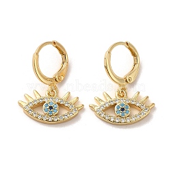 Horse Eye Brass Dangle Leverback Earrings, with Cubic Zirconia, Real 18K Gold Plated, 22.5x17.5mm(EJEW-Q797-02G-G)