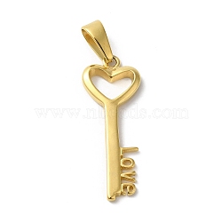 PVD Vacuum Plating 304 Stainless Steel Pendants, Heart Key with Word Love Charm, Golden, 38x14.5x3mm, Hole: 10x4.5mm(STAS-B069-07G)